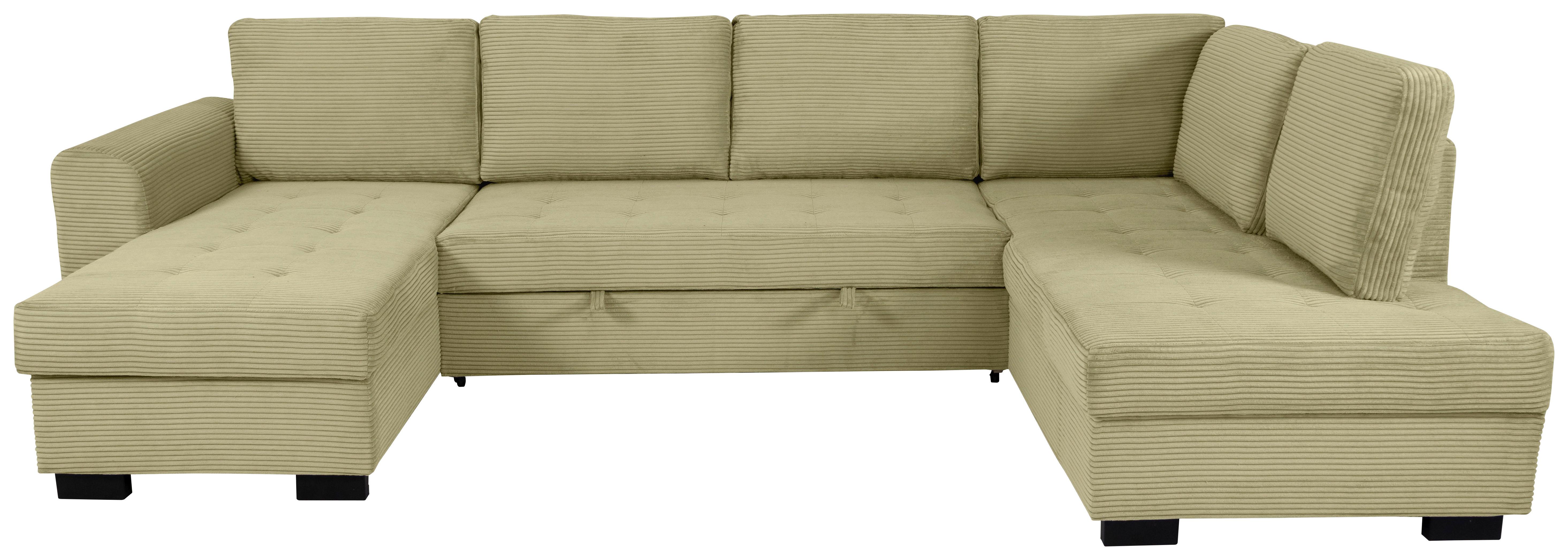 Souprava U MALTE, pravá, světle zelený manšestr - černá/světle zelená, Moderní, textil/plast (155/305/178cm) - Based