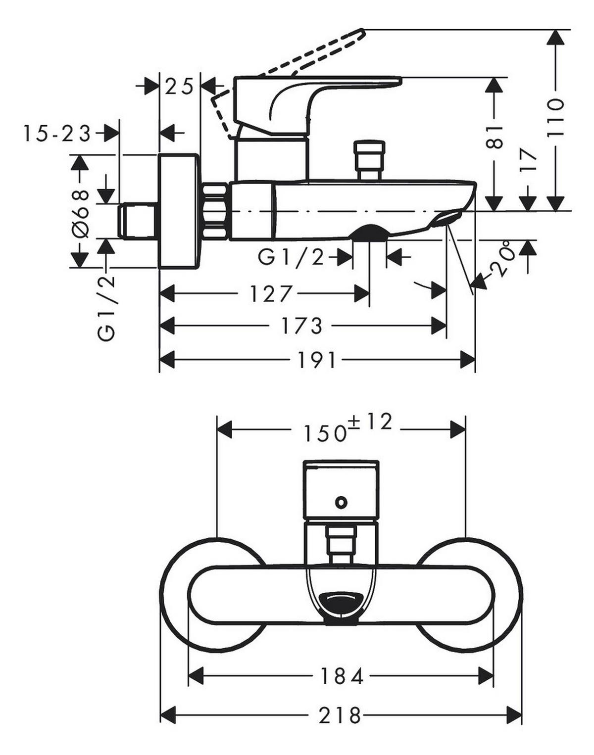 Badewannenarmatur Rebris S Wannenmischer Ap Chromfarben - Chromfarben, Basics, Metall (21,8/11,5/19,1cm) - Hansgrohe