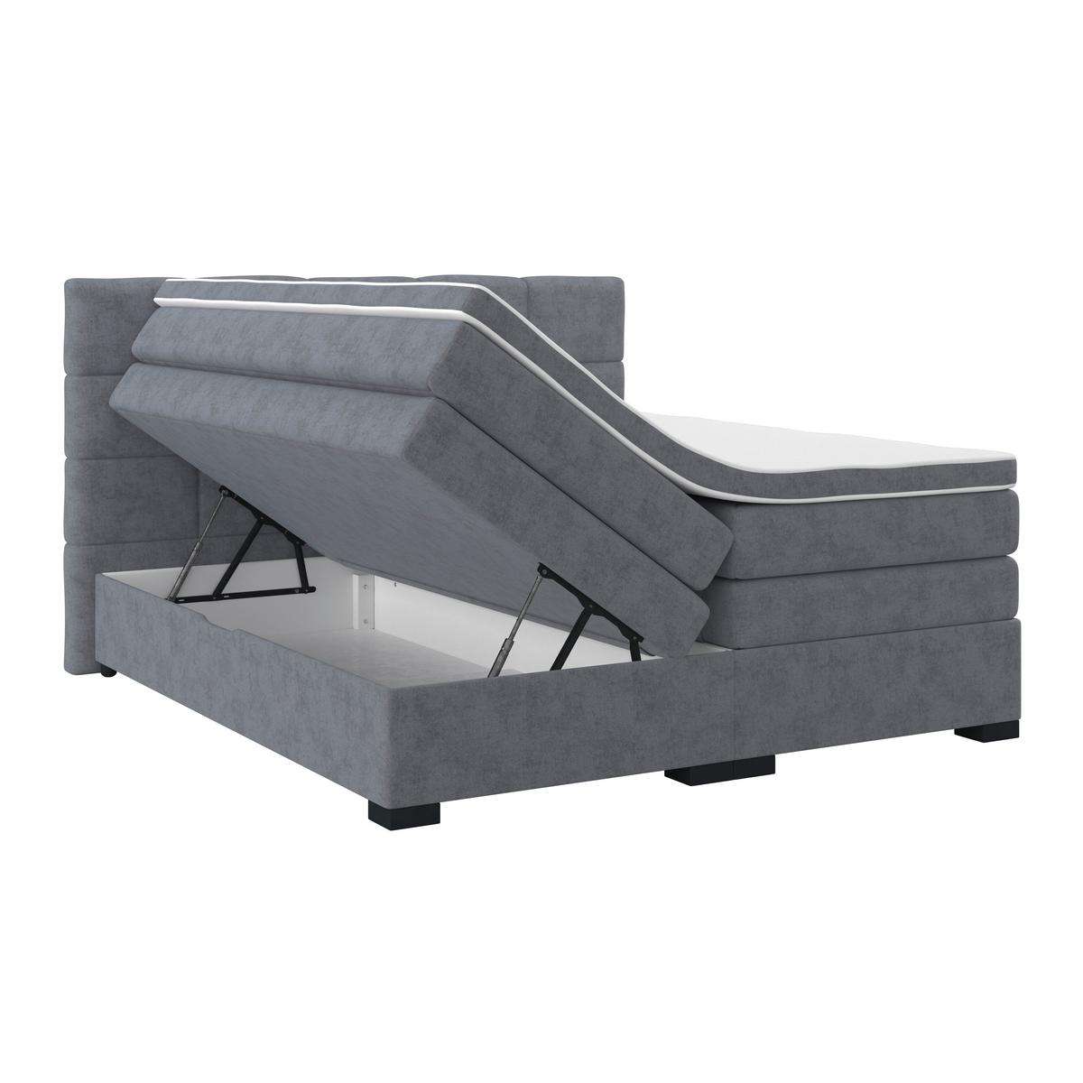 Boxspringbett mit Topper 160x200 April - Dunkelgrau/Schwarz, MODERN, Textil (160/200cm)