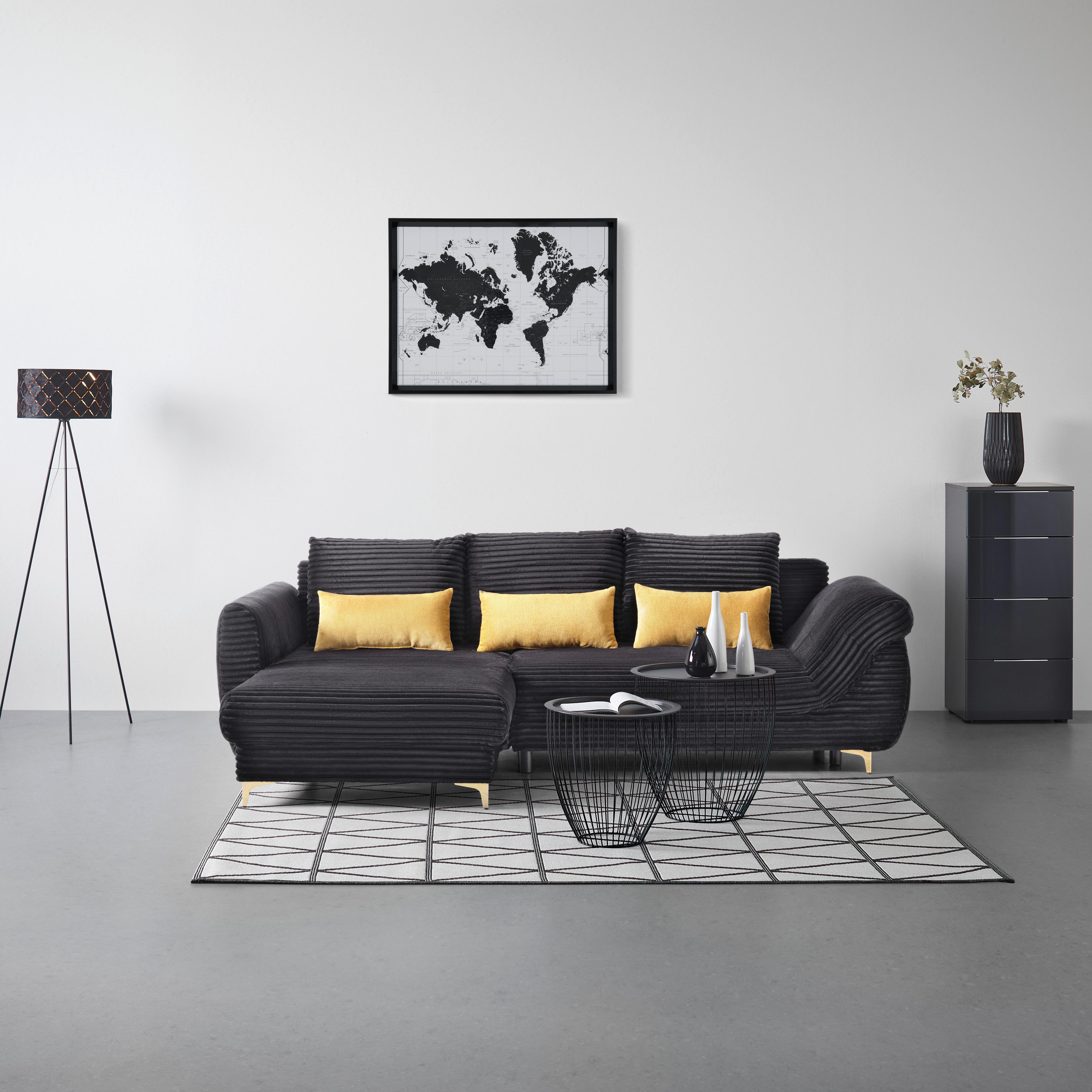 Sedačka Alantis Lux, ľavá, čierna / zlatá - čierna/zlatá, Lifestyle, kov/drevo (175/263cm) - Mömax