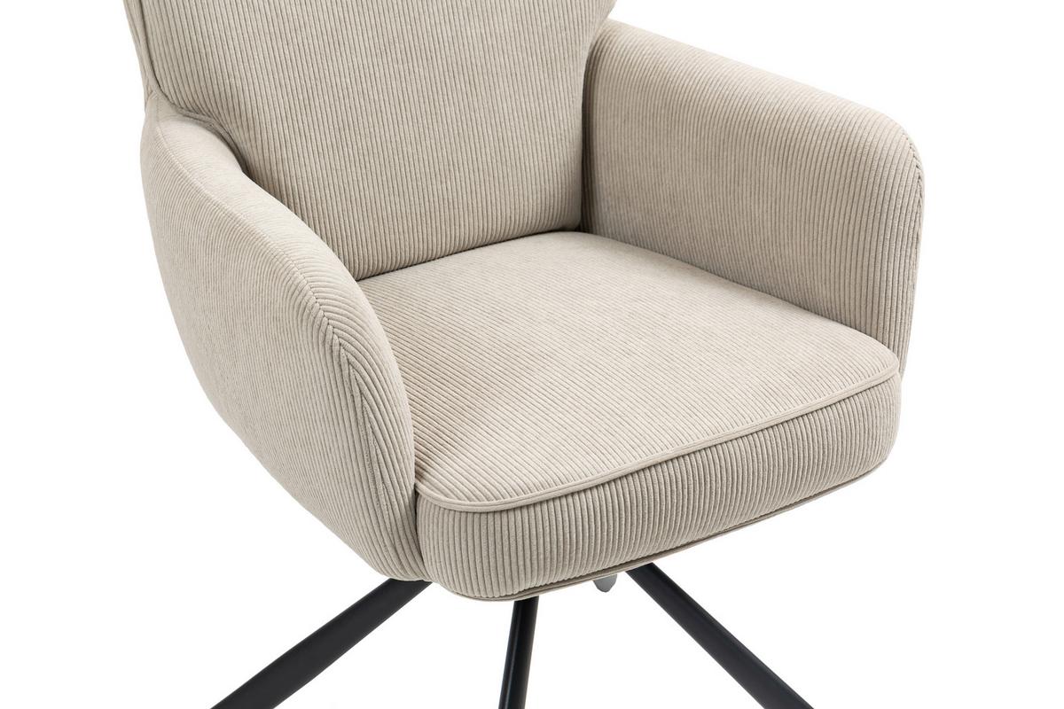 Armlehnstuhl Mila Cord Creme Sitzfl. 180° drehbar, B: 60cm - Beige/Schwarz, KONVENTIONELL, Textil/Metall (60/95/67cm) - MID.YOU