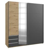 Schwebetürenschrank Mit Glas + Laden 179cm Aurich, Graphit - Eichefarben/Graphitfarben, Basics, Holzwerkstoff (179/198/64cm) - Livetastic