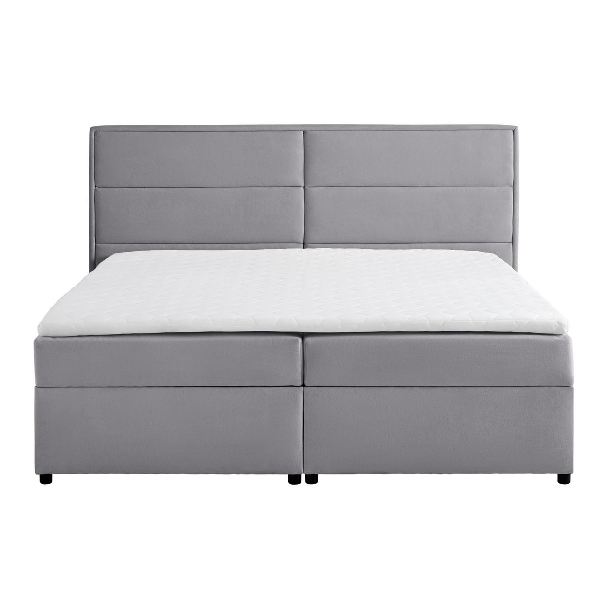Postel boxspring s toperem, 180x200 cm, sivá - šedá/černá, Moderní, kov/dřevo (180/200cm) - Bessagi Home