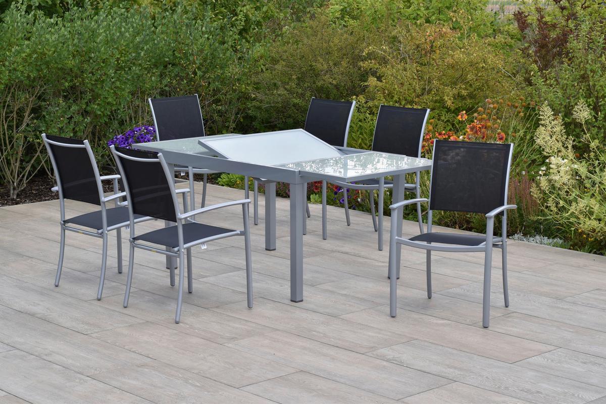 Gartenset Milano - Silberfarben/Schwarz, MODERN, Textil/Metall - Gardenson