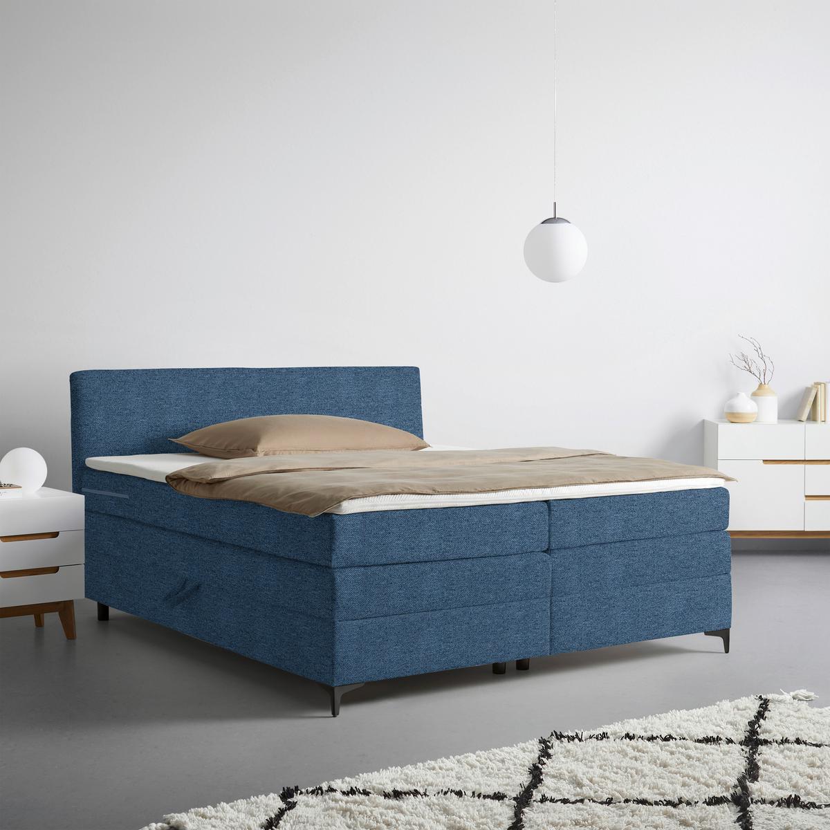 Boxspringová posteľ BARI 160/200, modrá - modrá/čierna, Konventionell, kov/textil (160/200cm) - Mömax
