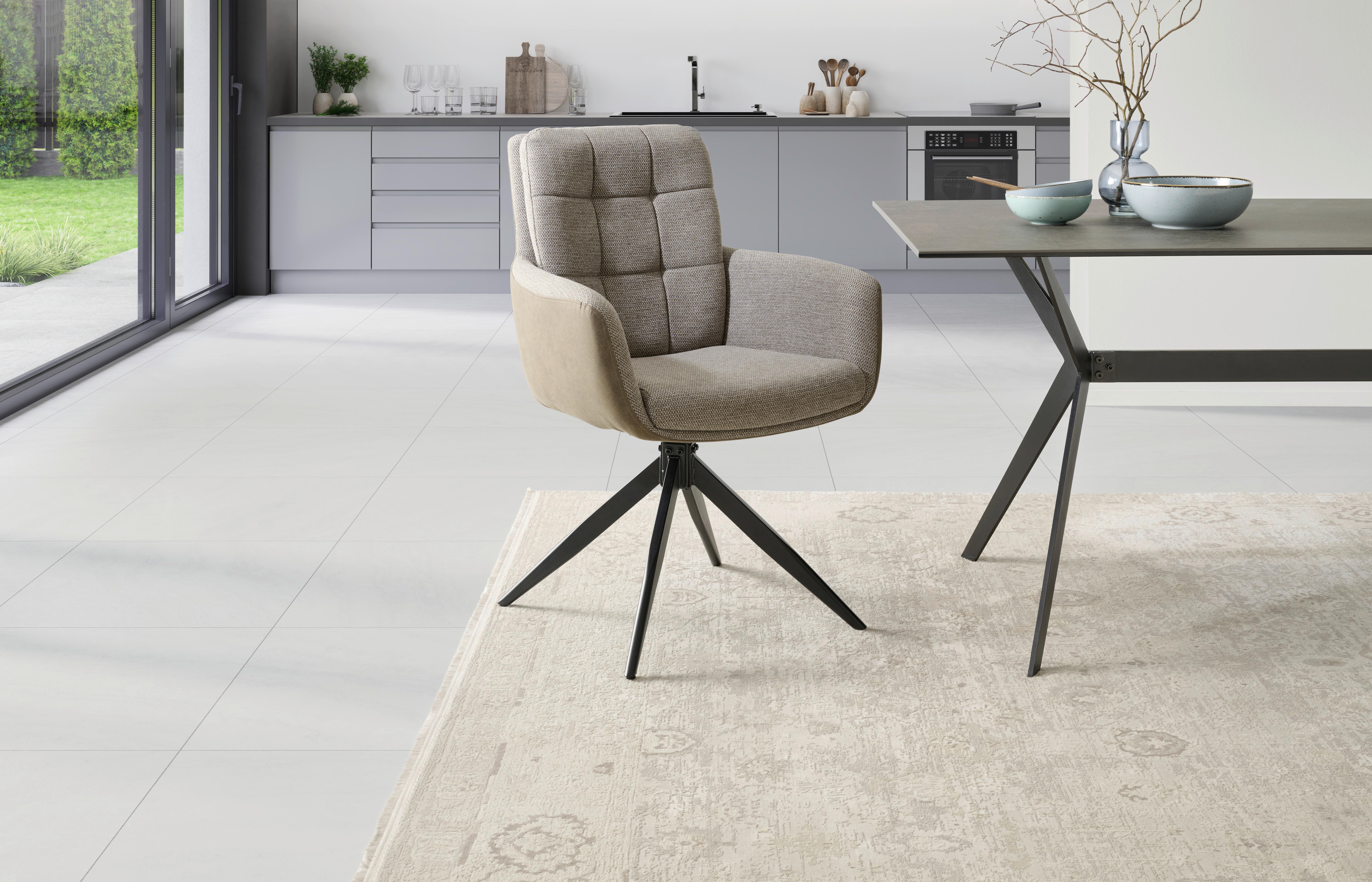 Armlehnstuhl Naim, Braun B: 60 cm, 180° drehbar - Schwarz/Braun, KONVENTIONELL, Holz/Textil (60/93/66cm) - MID.YOU