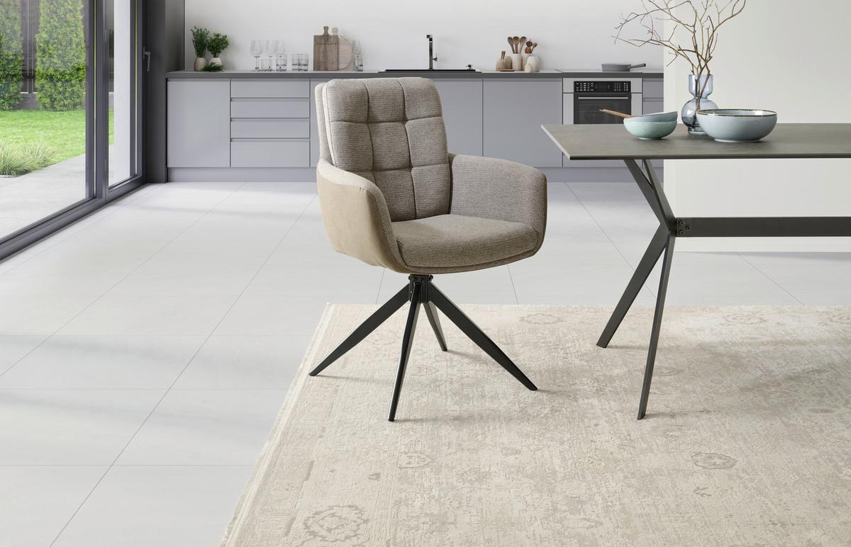 Armlehnstuhl Naim, Braun B: 60 Cm, 180° Drehbar - Schwarz/Braun, KONVENTIONELL, Holz/Textil (60/93/66cm) - MID.YOU