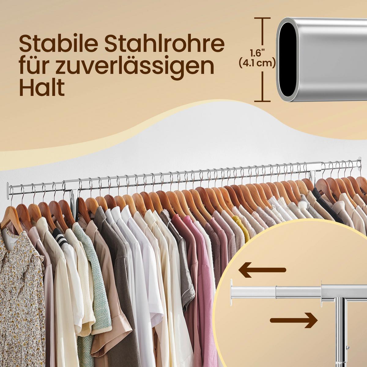 Kleiderwagen Silberfarben B: 150 cm - Silberfarben, Basics, Kunststoff/Metall (150/163/45cm)