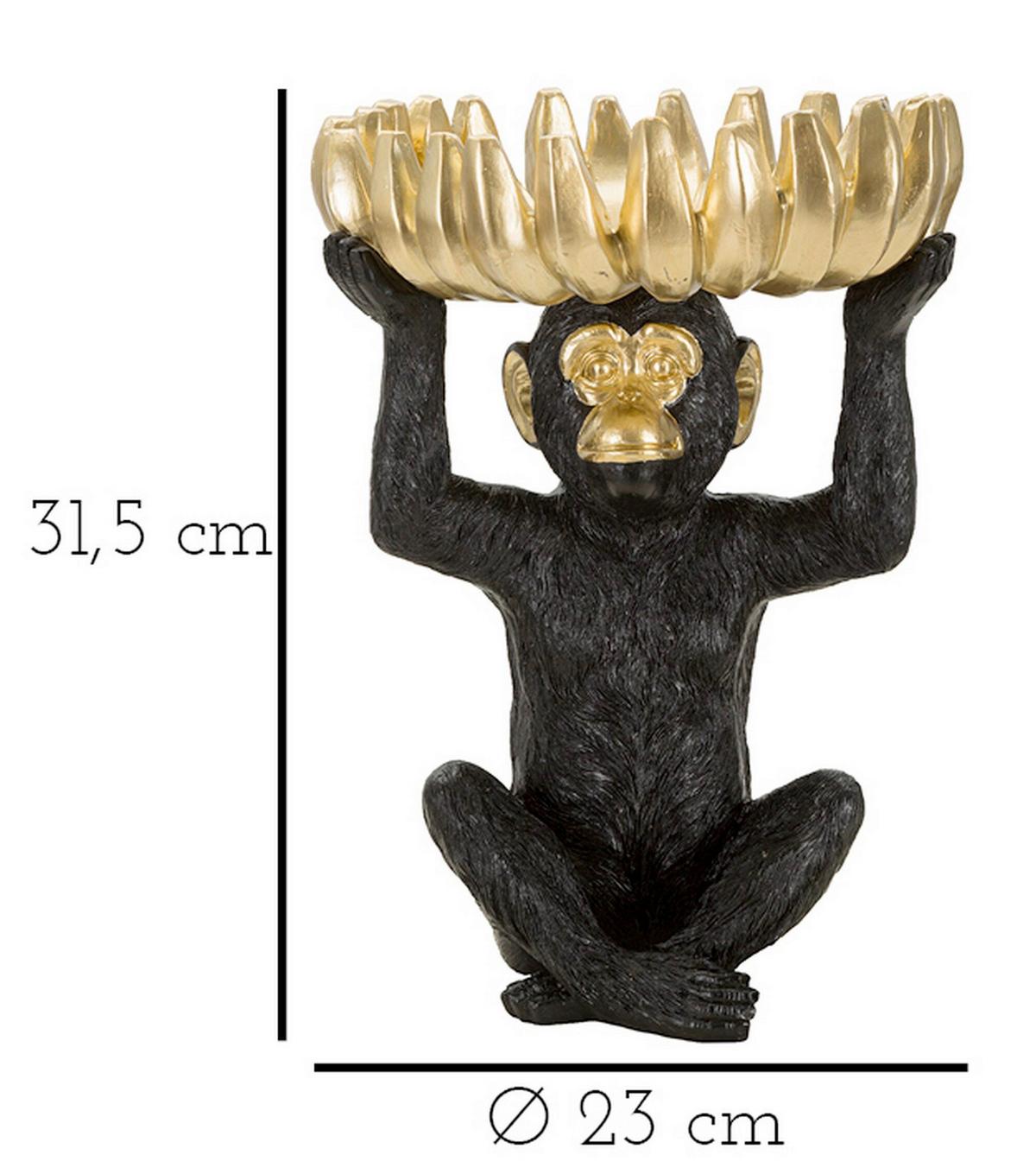 Skulptur Monkey Tray Banane Schwarz Goldfarben, B: 23 cm - Goldfarben/Schwarz, Basics, Kunststoff (23/31.5/23cm)
