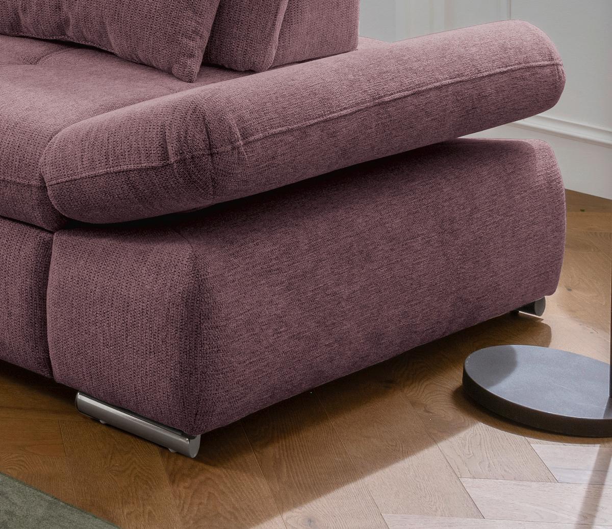 Ecksofa Mit Schlaffunktion Dalida Brombeere Chenille - Chromfarben/Brombeere, Design, Textil (254/280cm) - Livetastic