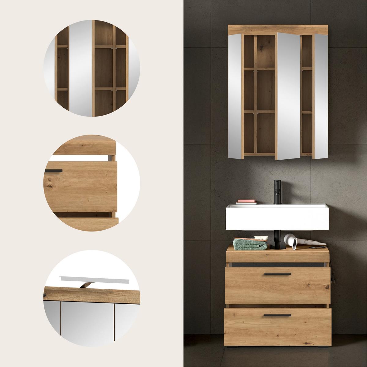 Badezimmer Scout Eiche Artisan Dekor B: 60cm - Schwarz/Eiche Artisan, Trend, Glas/Holzwerkstoff (60cm) - MID.YOU