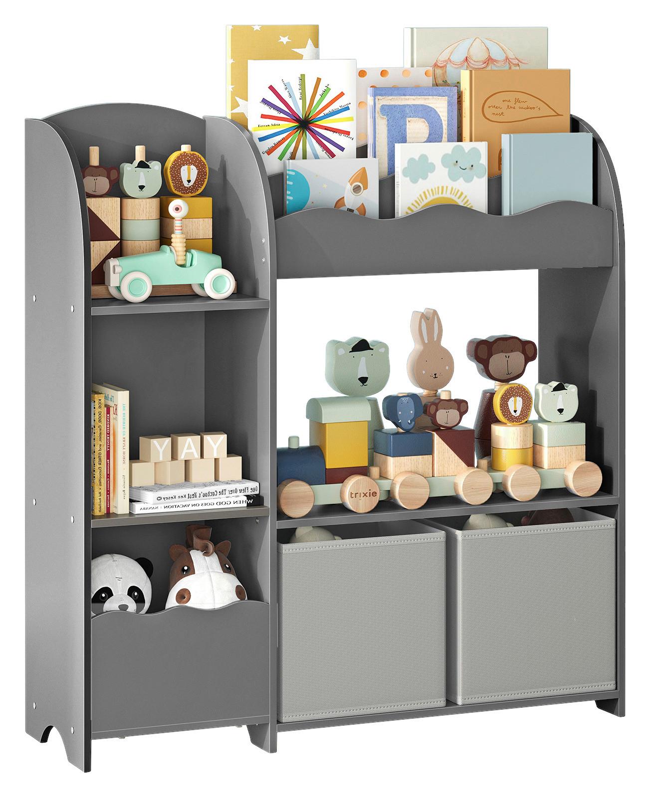 Toy Storage Shelf Grau B: 62,5 cm - Grau, MODERN, Holzwerkstoff/Textil (90/100/30cm) - MID.YOU