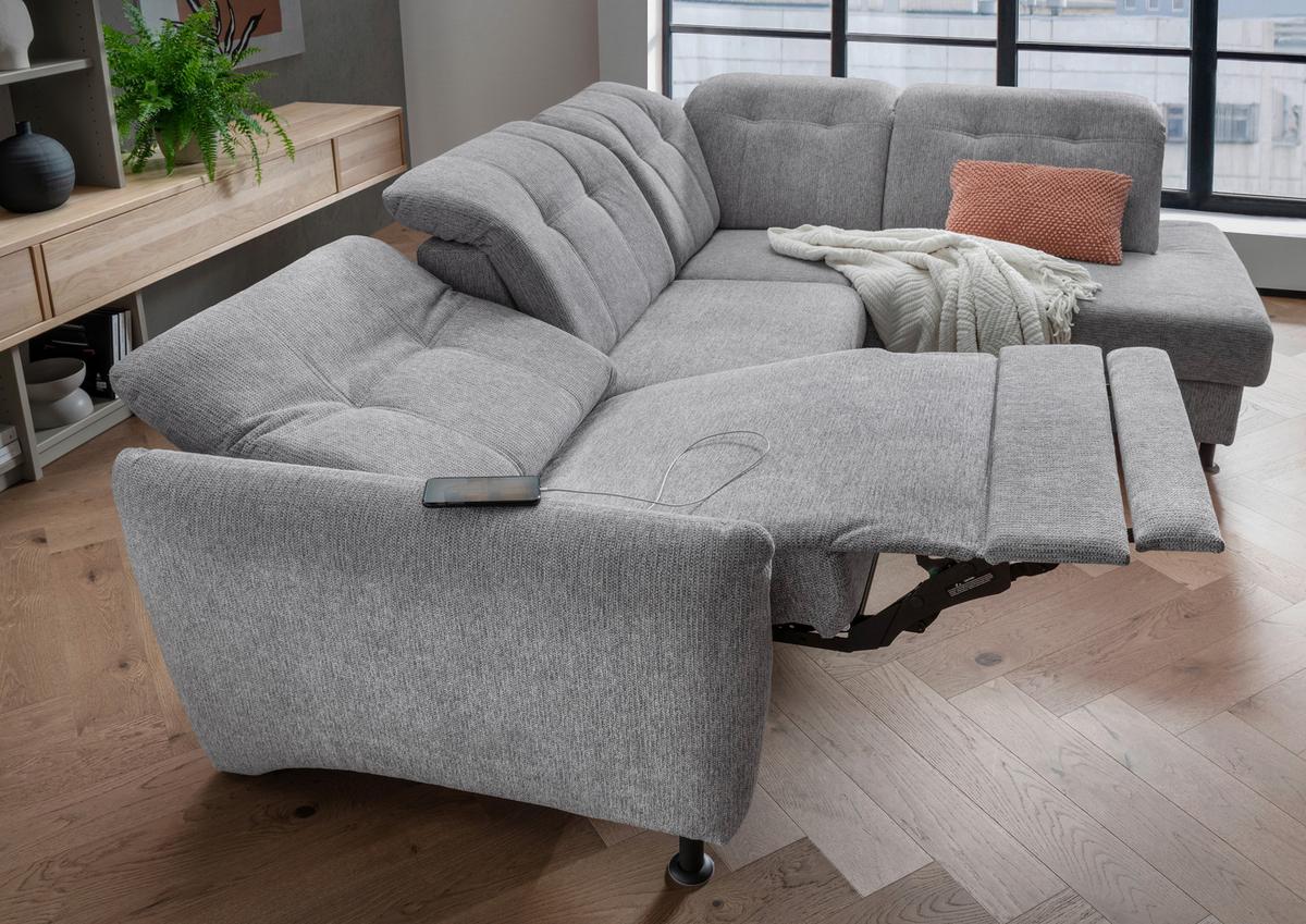 Ecksofa Minori Chenille Silberfarben, S: 270x198 cm - Silberfarben/Schwarz, MODERN, Textil (270/198cm) - Livetastic