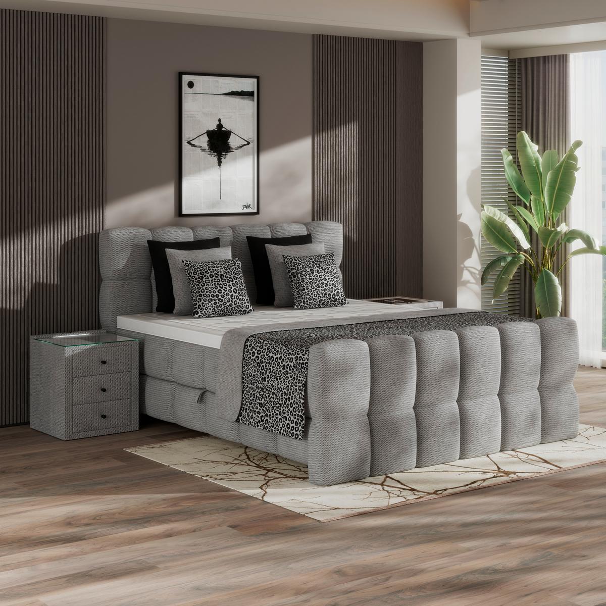 Boxspringbett Brisbane inkl. Bettkasten 200x200 - Hellgrau/Schwarz, Trend, Holz/Holzwerkstoff (200/200cm) - Sembella