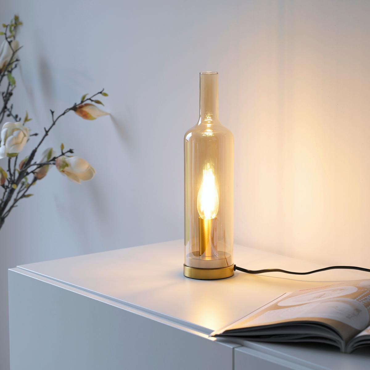 Tischleuchte, E14 14006-27 - Beige, Design, Glas/Kunststoff (8,5/8,5/34cm)