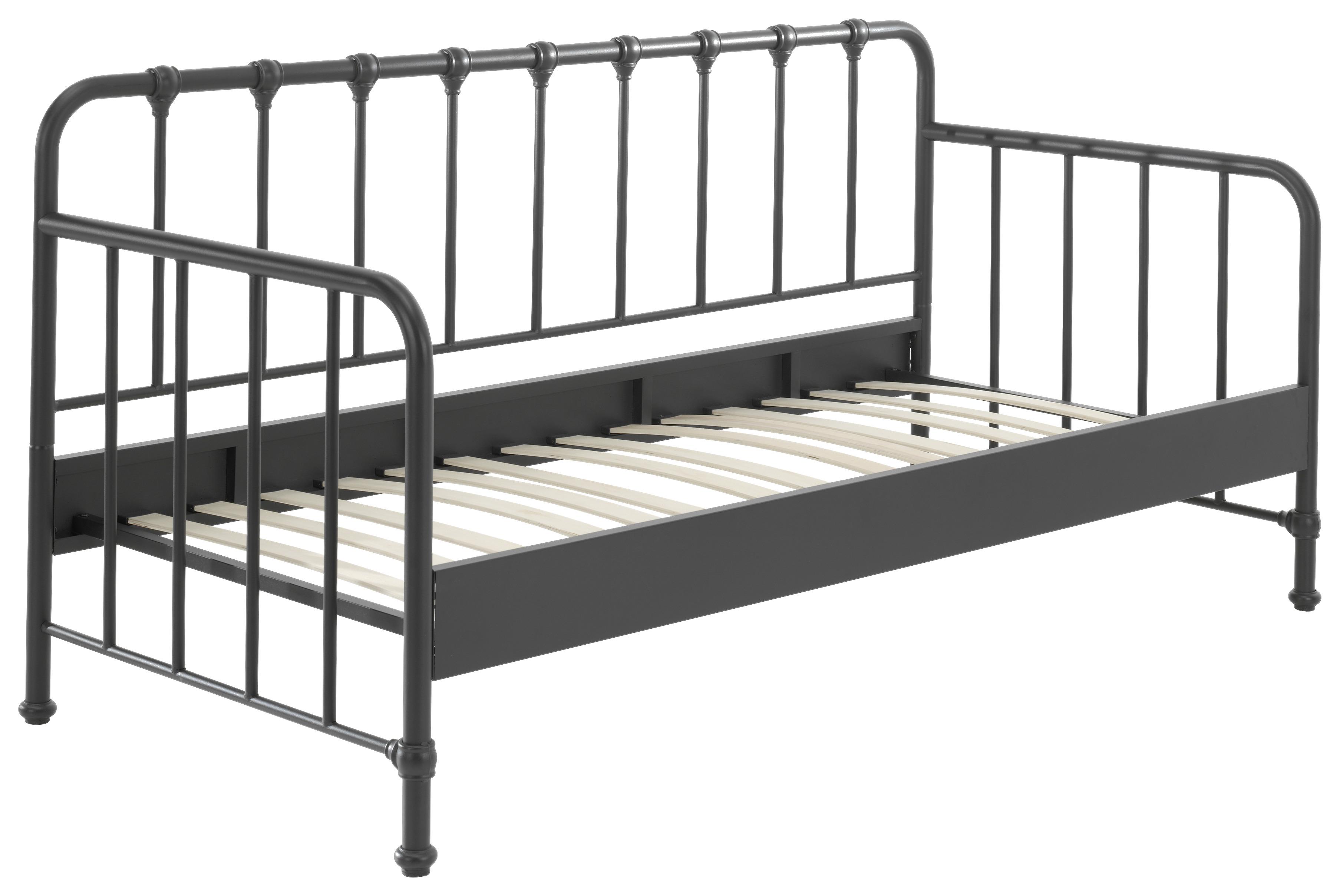 Kinderbett Bronxx 90x200 cm Eisen Schwarz mit Rückenlehne