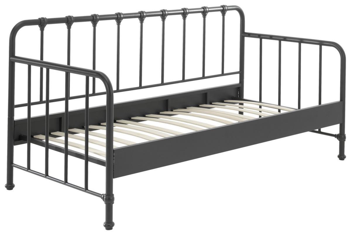 Kinderbett Bronxx 90x200 Cm Eisen Schwarz Mit Rückenlehne - Schwarz, MODERN, Holz/Metall (90/200cm) - Vipack