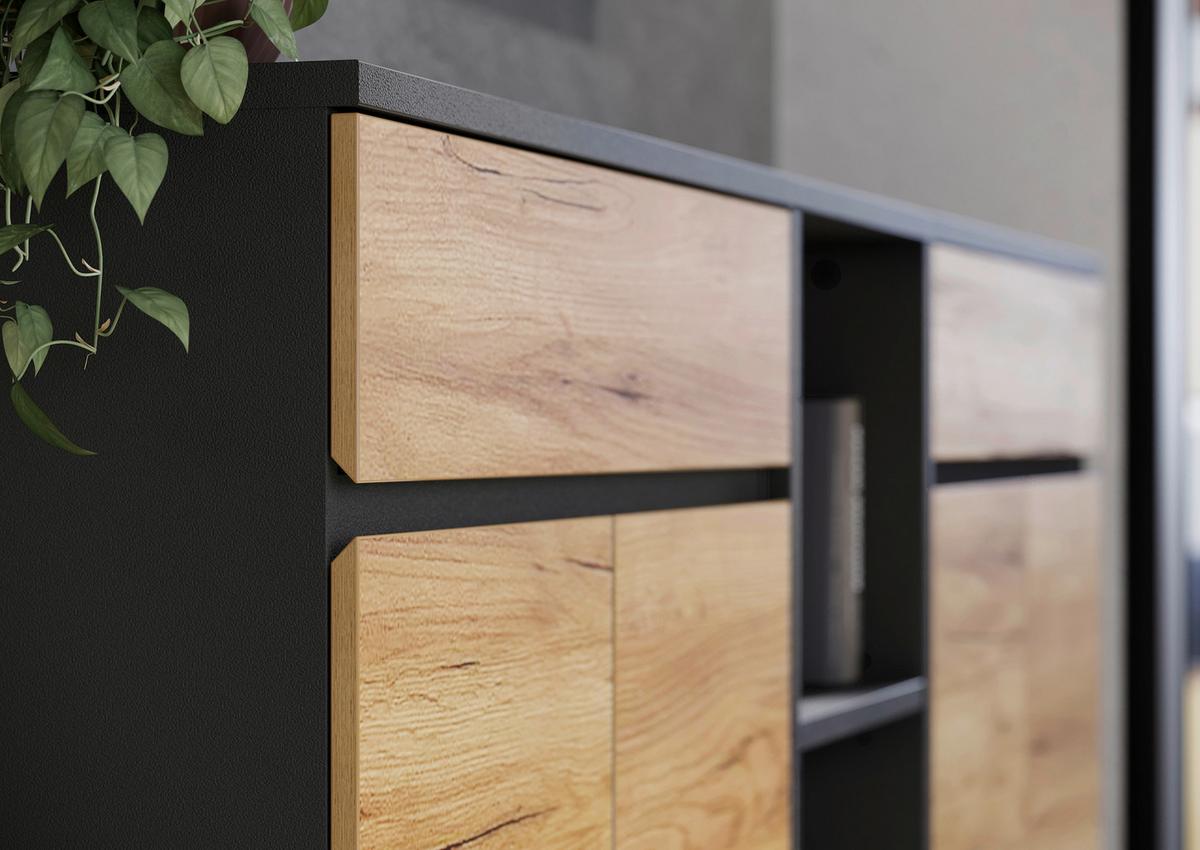 Eckschreibtisch Mit Stauraum B 146 Cm H 75 Cm Lissabon - Eichefarben/Graphitfarben, MODERN, Holzwerkstoff (146/75/145cm) - Germania