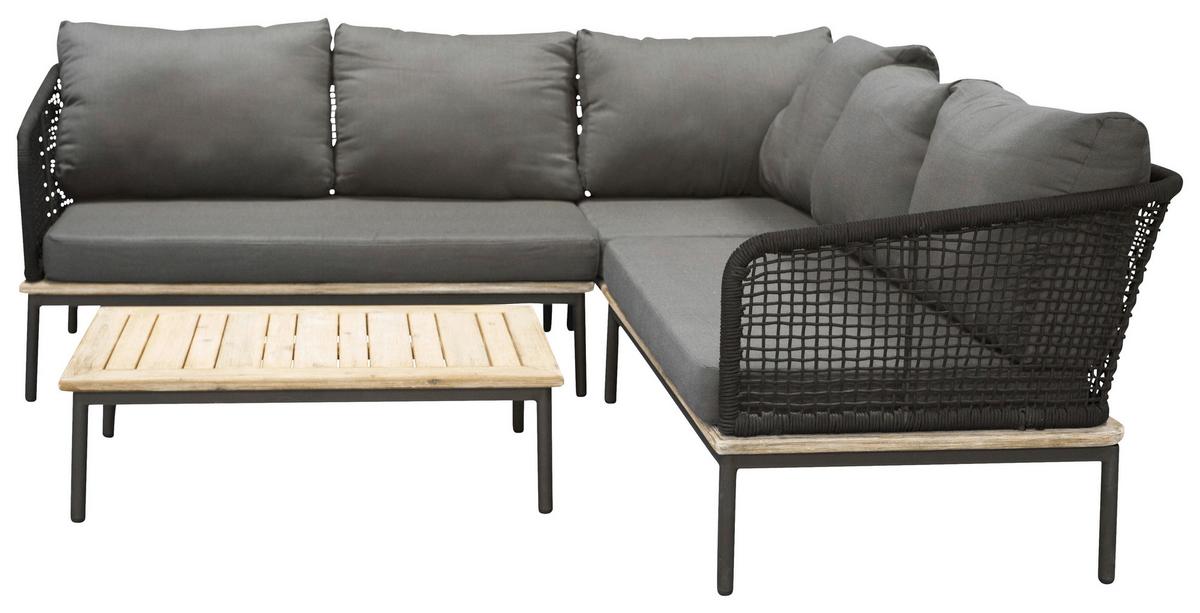 Loungegarnitur 2-Tlg Andorra Kunststoff/Holzdekor mit Kissen - Schwarz, KONVENTIONELL, Kunststoff (90/60/27cm) - Gardenson
