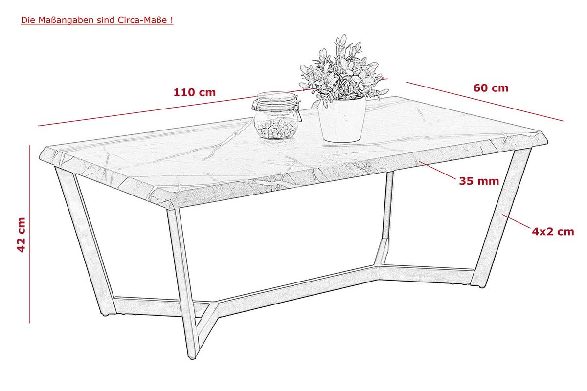 Couchtisch Roland Grau L: 110 Cm - Schwarz/Grau, Design, Holzwerkstoff/Metall (110/60/42cm) - Livetastic
