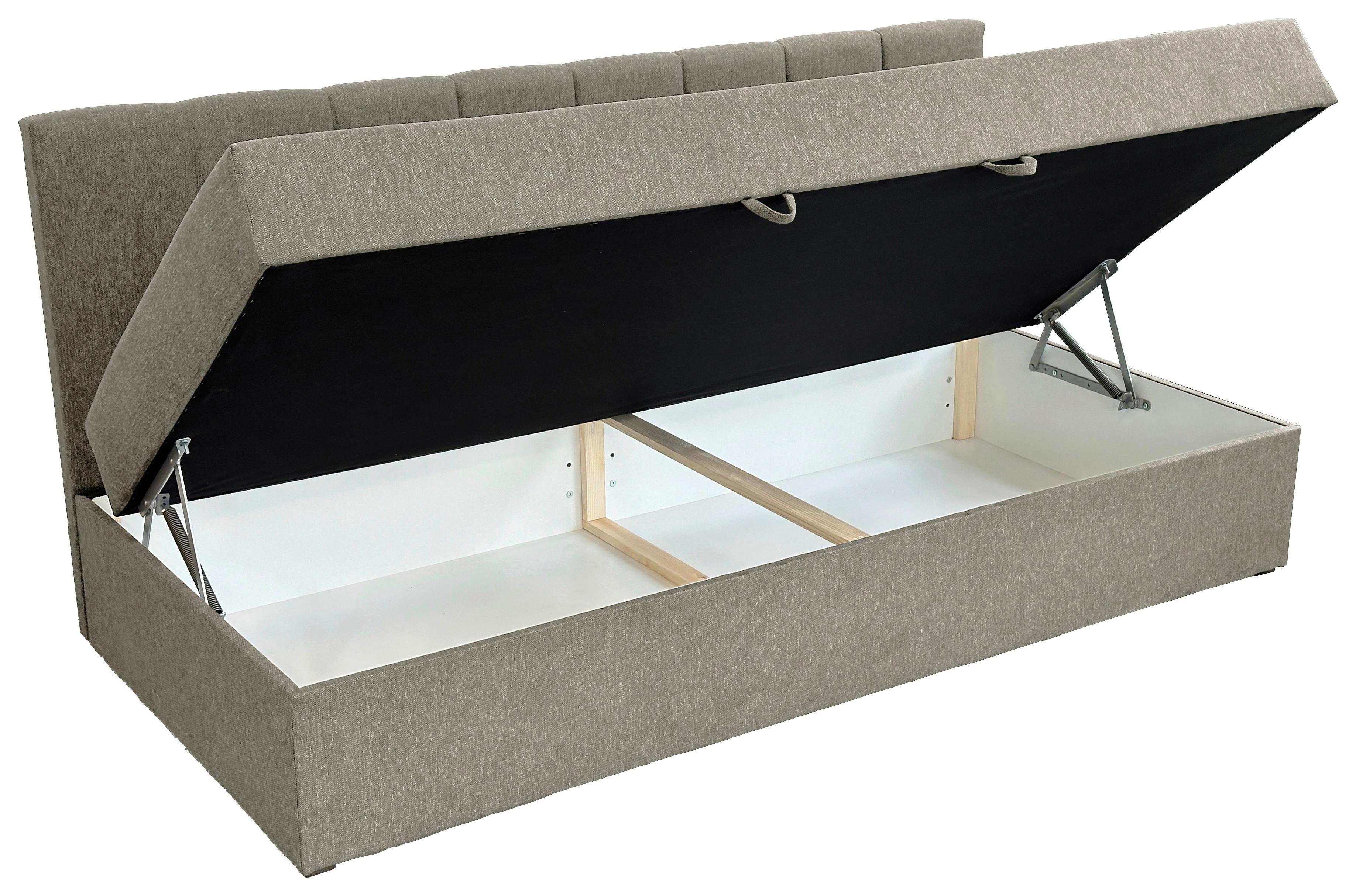 Boxbett Mit Bettkasten Moritz 90x200 Cm Hellgrau - Hellgrau/Schwarz, Basics, Holzwerkstoff/Textil (90/200cm) - P & B