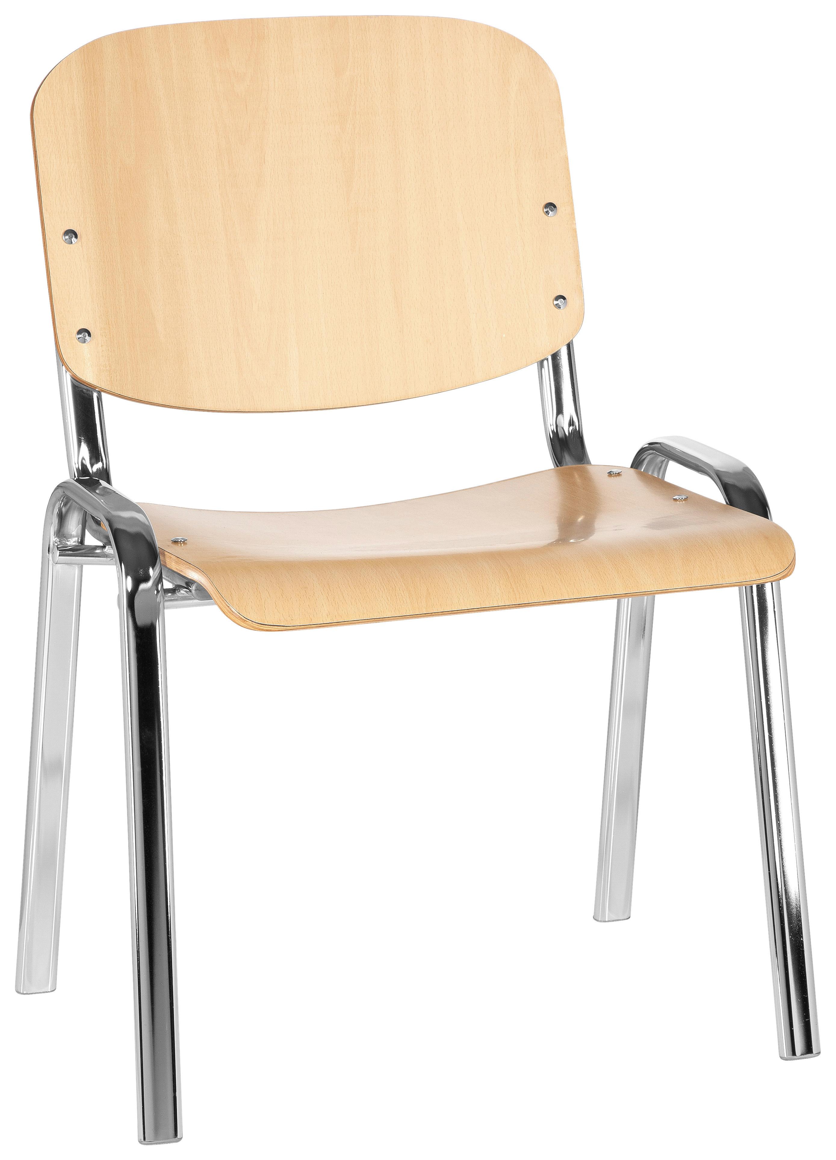 Besucherstuhl Xt 600 Stapelbar Buche-/Chromfarben Bis 100 Kg - Chromfarben/Buchefarben, Basics, Holz/Metall (58/81/48cm) - MID.YOU