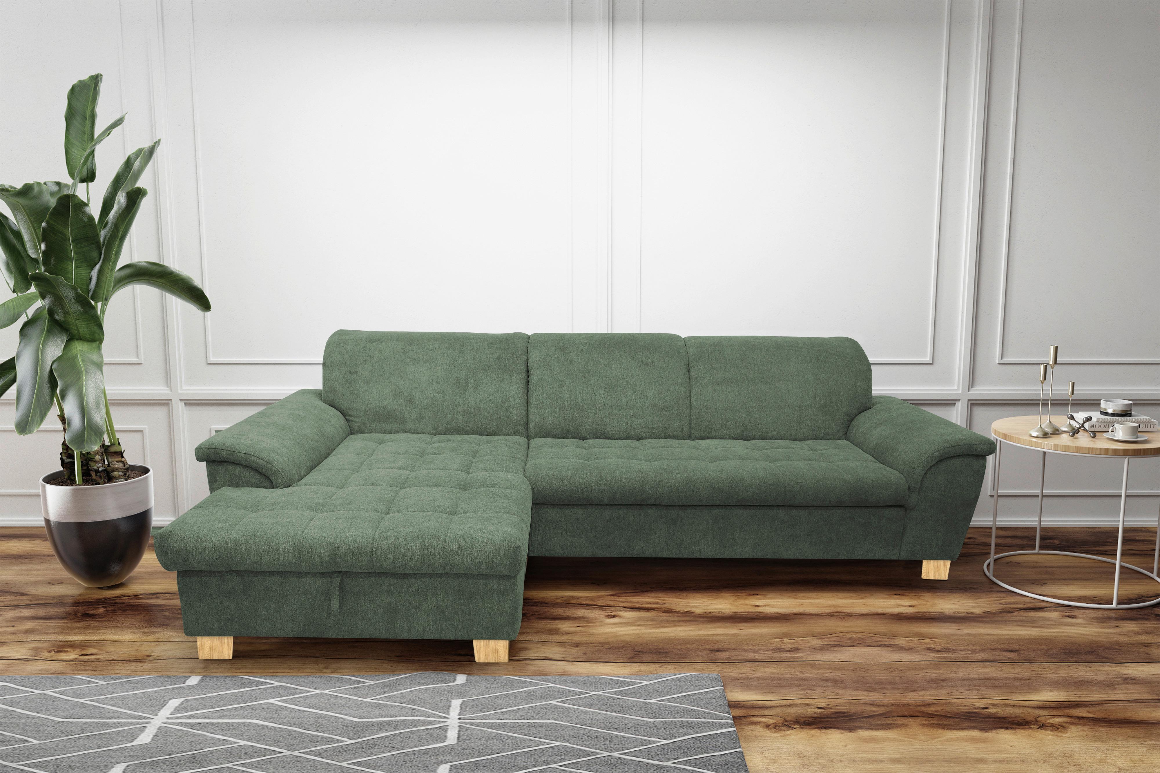 Ecksofa Mit Schlaffunktion & Bettkasten Franzi Grün - Eichefarben/Grün, KONVENTIONELL, Textil (170/279cm) - MID.YOU