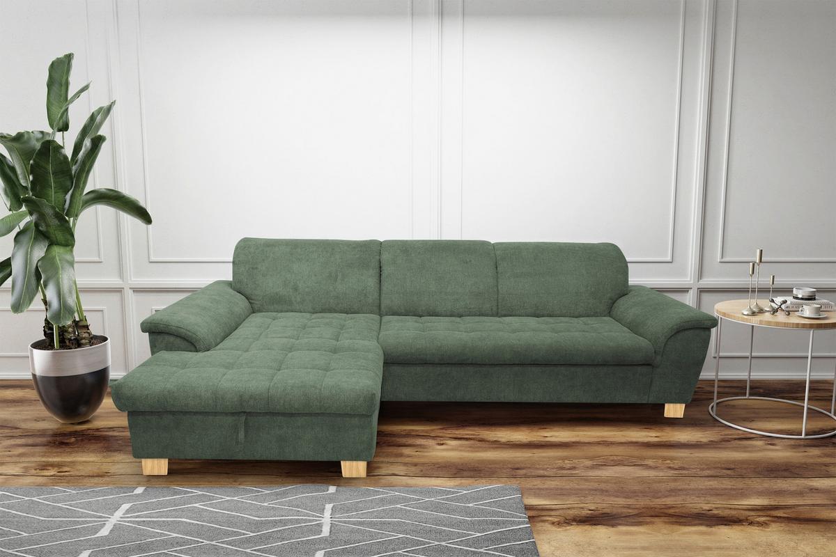 Ecksofa Mit Schlaffunktion Franzi Grün Mikrofaser - Eichefarben/Grün, KONVENTIONELL, Textil (170/281cm) - MID.YOU