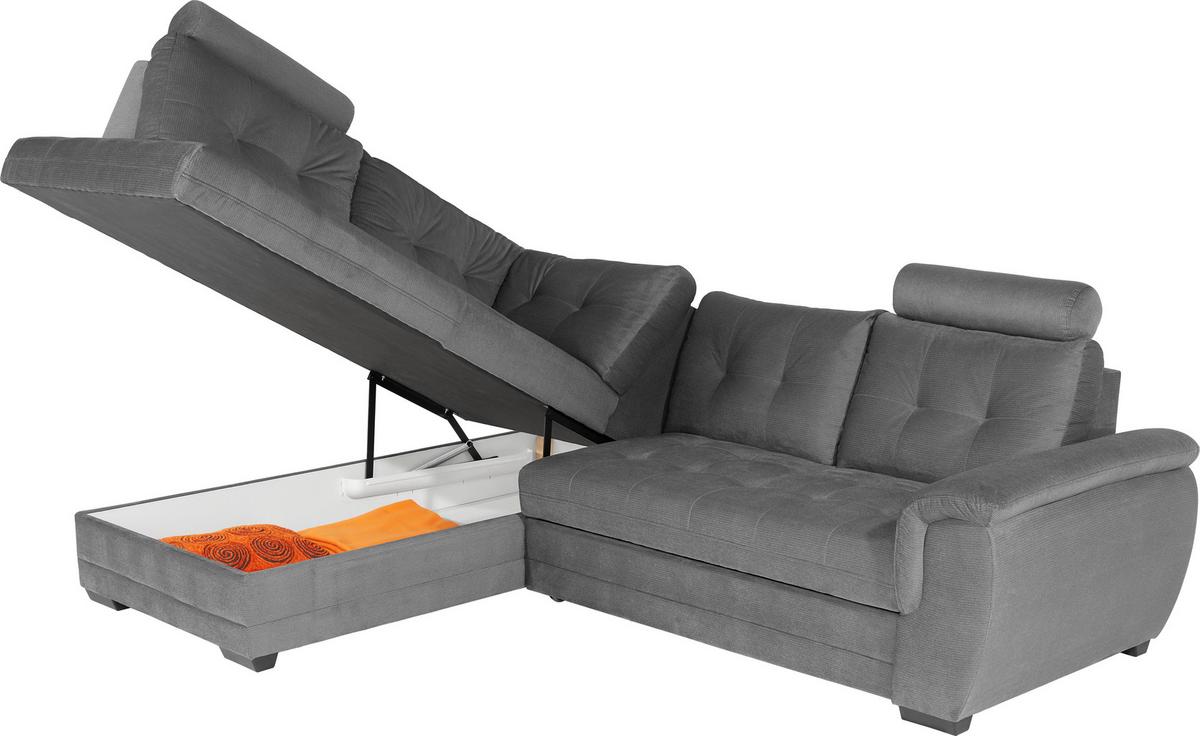 Ecksofa mit Schlaffunktion + Bettkasten Falco, Mikrofaser - Dunkelgrau/Dunkelbraun, KONVENTIONELL, Textil (183/251cm) - Ondega