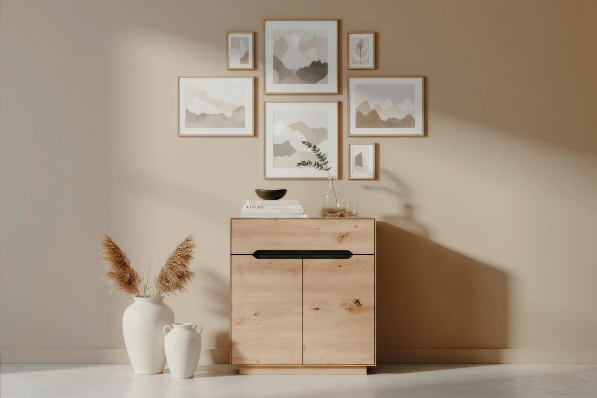 Kommode Meran Anthrazit/Eiche B: 80 cm - Anthrazit/Eiche Artisan, Trend, Holzwerkstoff (80/90/37,5cm)