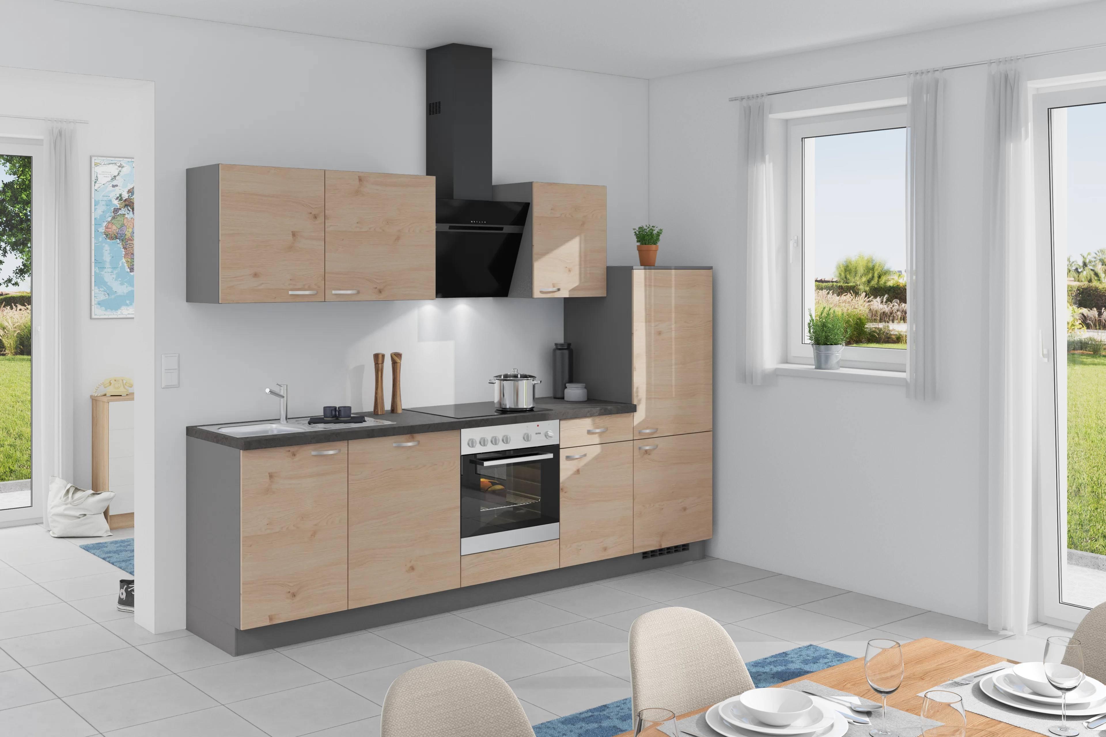 Küchenzeile Plan Mit Geräte Küchenblock 280 Cm Anthrazit - Wildeiche/Anthrazit, Basics, Holzwerkstoff (280cm) - Express