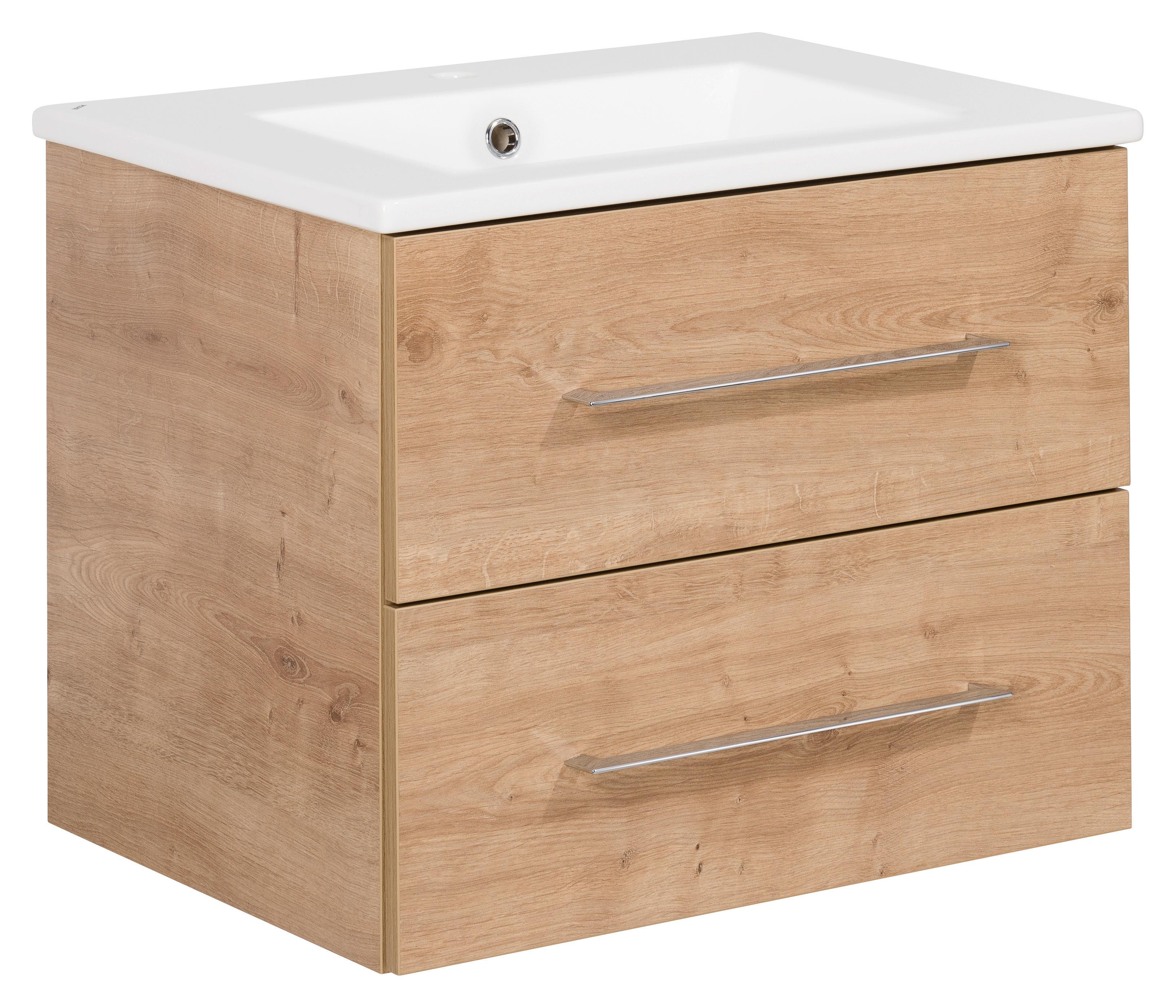 Waschbecken mit Unterschrank Perfekt B: 62,5 cm - Eichefarben/Weiß, MODERN, Keramik/Holzwerkstoff (62,5cm) - MID.YOU