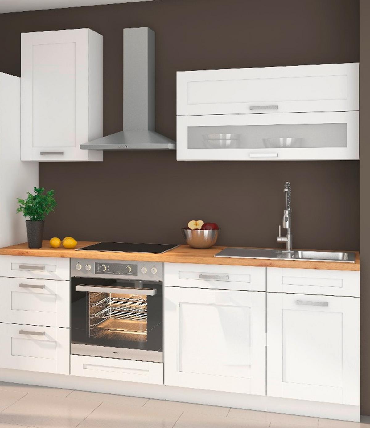 Konyhablokk Luisa - Artisan tölgy/fehér, Romantik / Landhaus, faalapú anyag/Üveg (220cm)