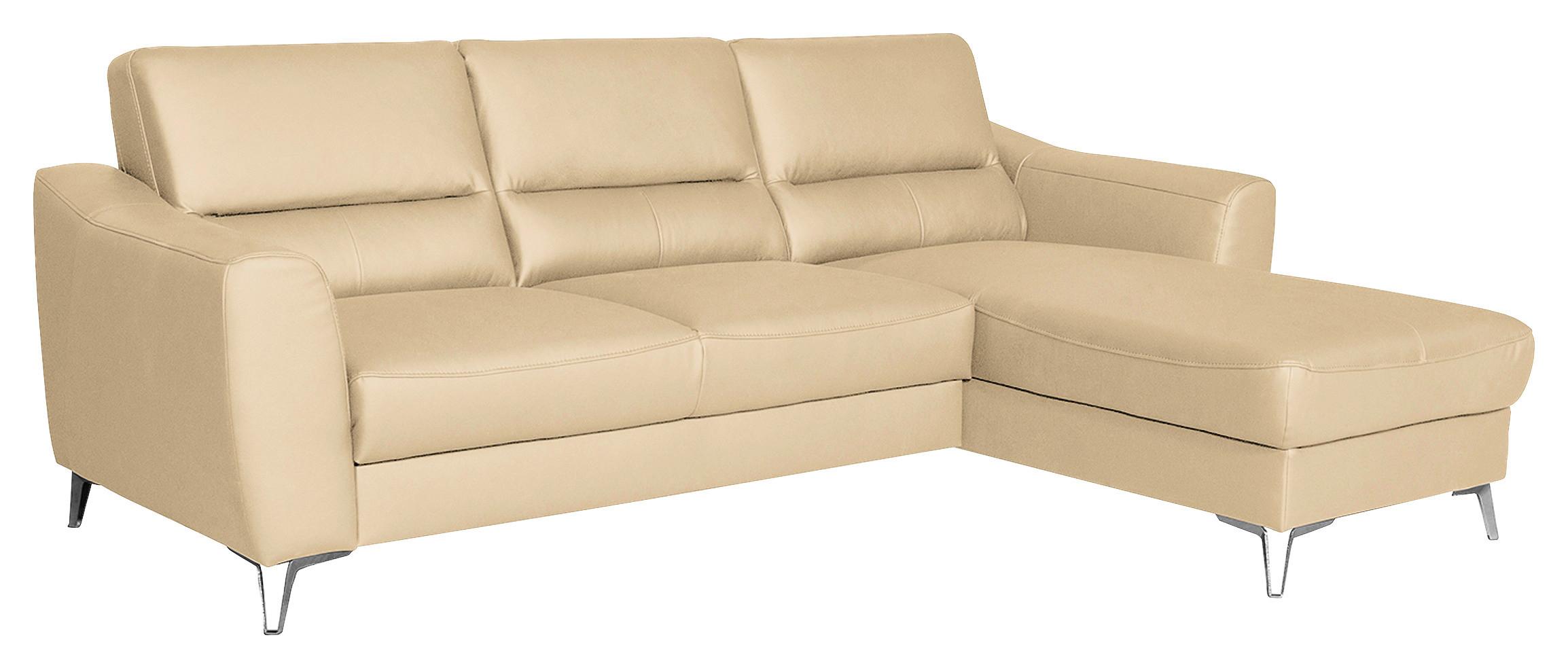 Ecksofa Santos Beige S: 241 cm - Chromfarben/Beige, Design, Leder/Textil (241/168cm) - Livetastic
