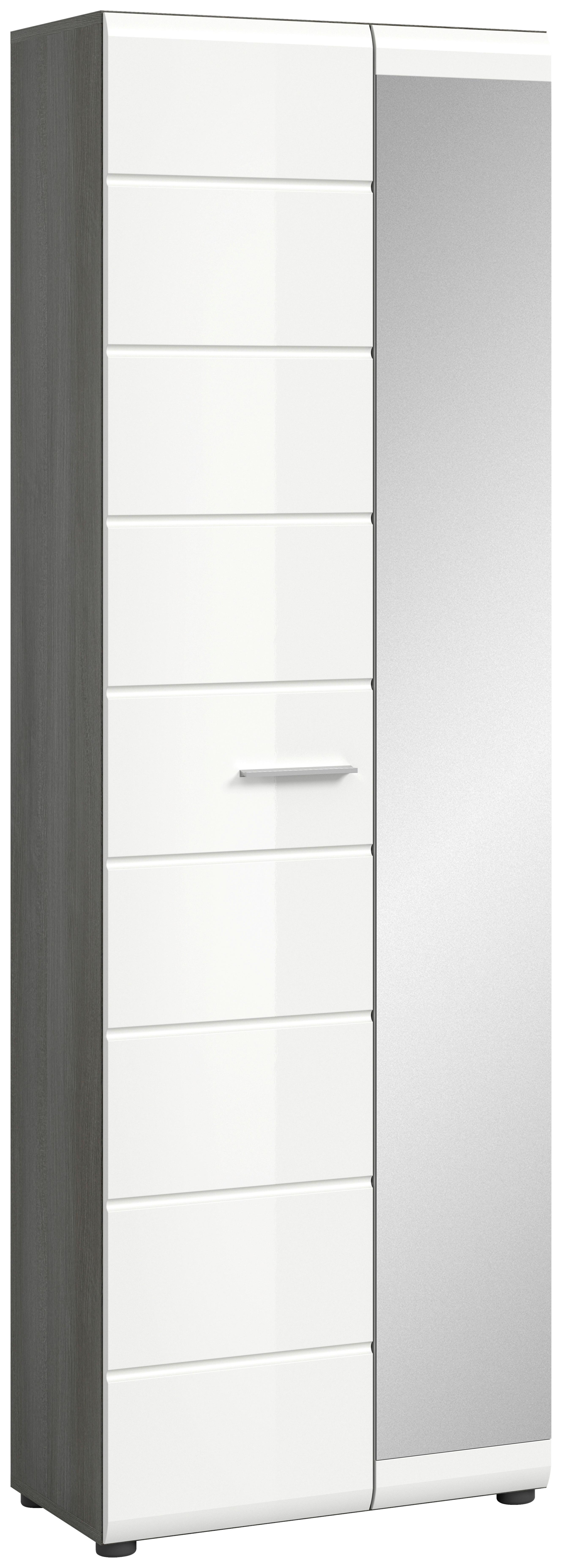 Garderobenschrank Salsa - Weiß Hochglanz/Silberfarben, Design, Holzwerkstoff (60/192/37cm) - MID.YOU