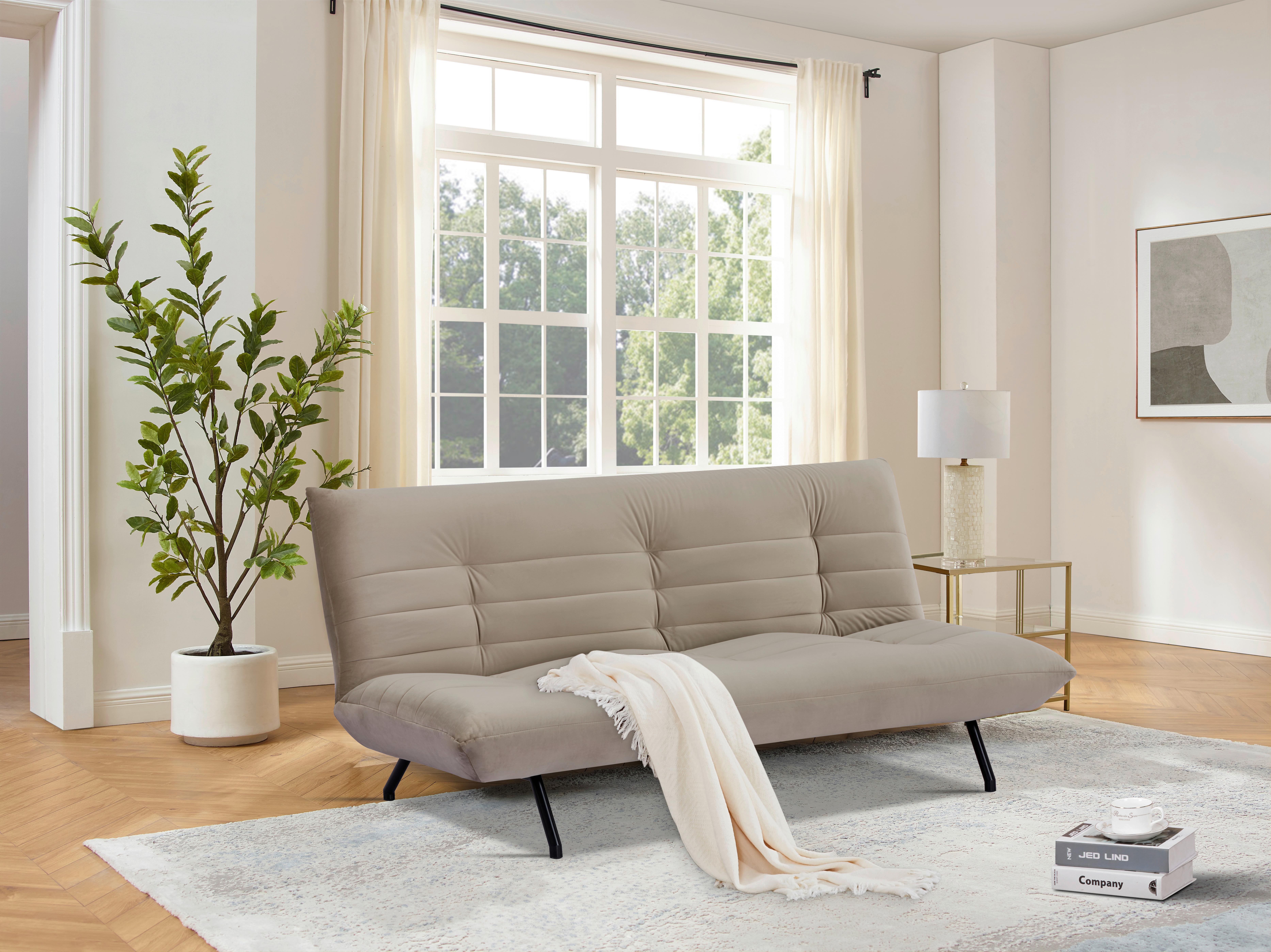 Schlafsofa Jarvis Taupe Samt B: 185 Cm - Taupe/Schwarz, MODERN, Textil (185/82/62cm) - MID.YOU