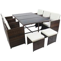 Gartenmöbel Set 9-Tlg. Raloso Metall/Kunststoff/Glas +kissen - Creme/Braun, MODERN, Glas/Kunststoff - Gardenson