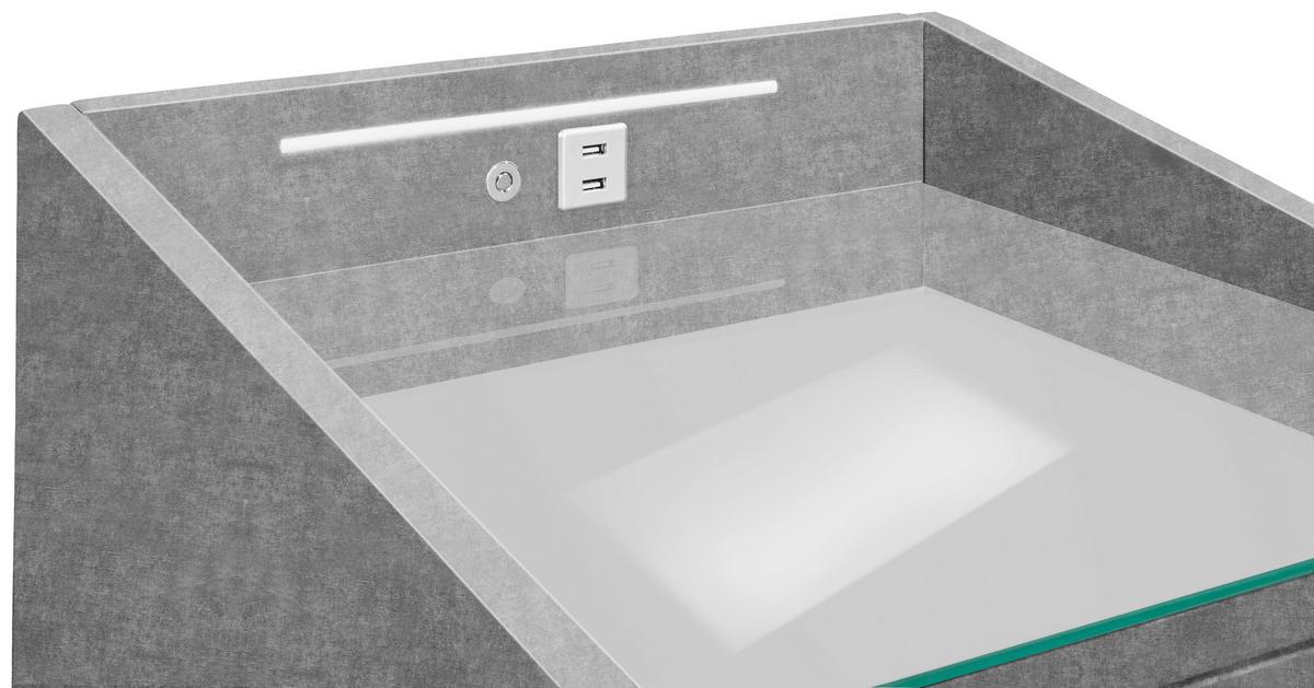 Noční stolek MOON potah ODIN GREY,v.61cm - šedá/černá, Moderní, kompozitní dřevo/textil (47/61/46cm)