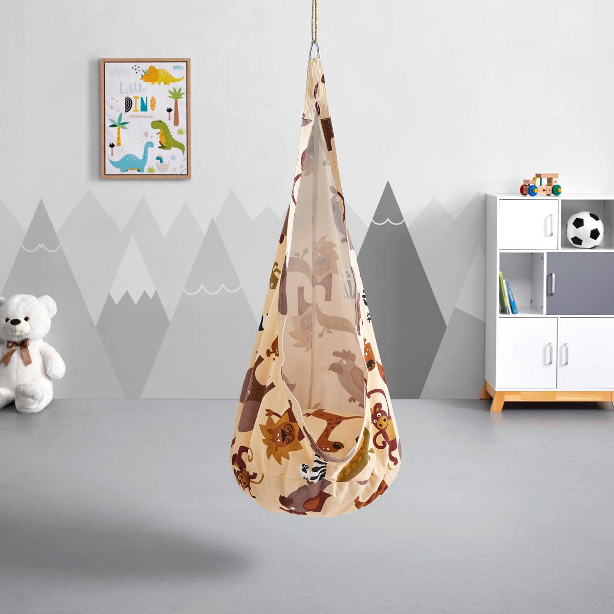 Sieťová hojdačka POOH vrátane vankúša - hnedá/béžová, Modern, textil (70/150/70cm) - Bessagi Kids