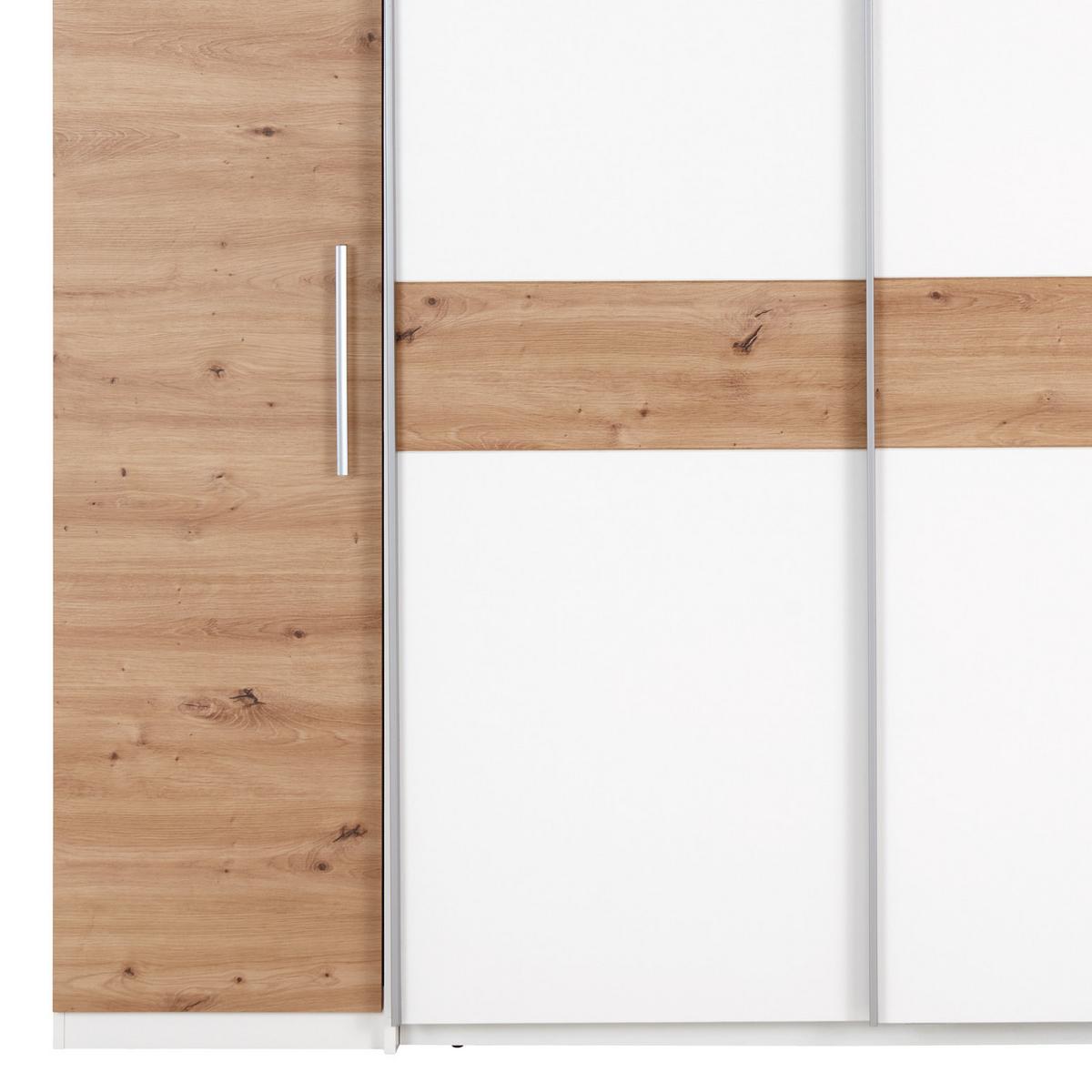 Drehtürenschrank B: 215 cm Fabio Weiß/Eiche Artisan Dekor - Weiß/Eiche Artisan, KONVENTIONELL, Holzwerkstoff (215/215/62cm)
