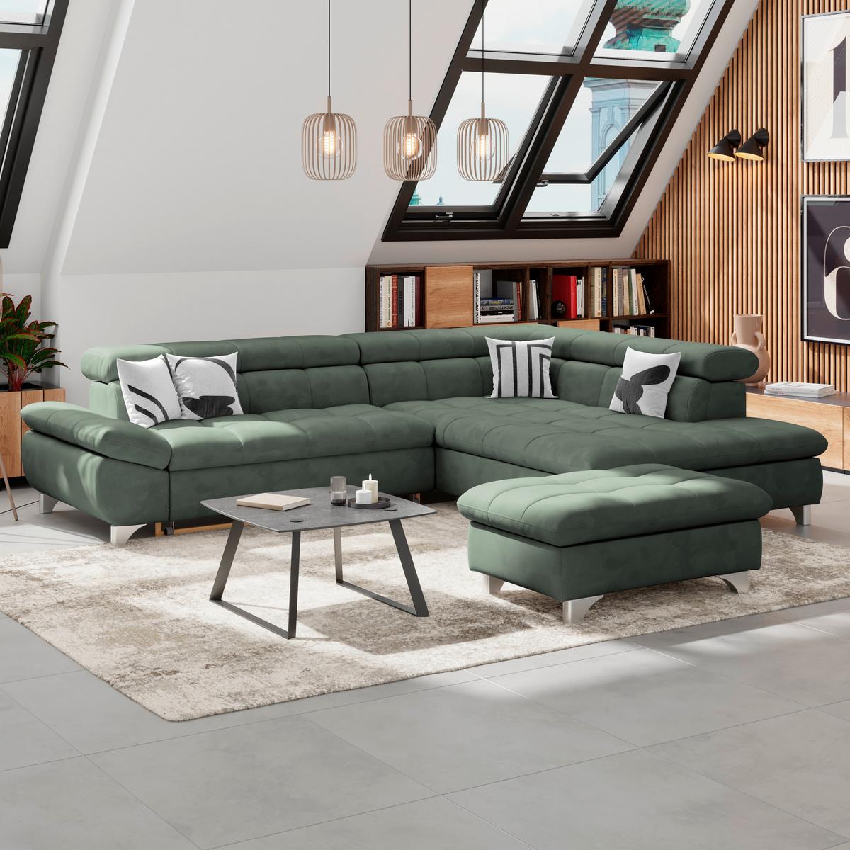 Hocker Gemini Dunkelgrün, B: 108cm - Chromfarben/Grün, KONVENTIONELL, Textil (108/46/108cm)