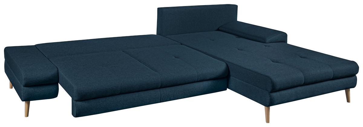Ecksofa Mit Schlaffunktion Floby Stauraum Dunkelblau - Erlefarben/Naturfarben, Trend, Textil (313/215cm) - MID.YOU