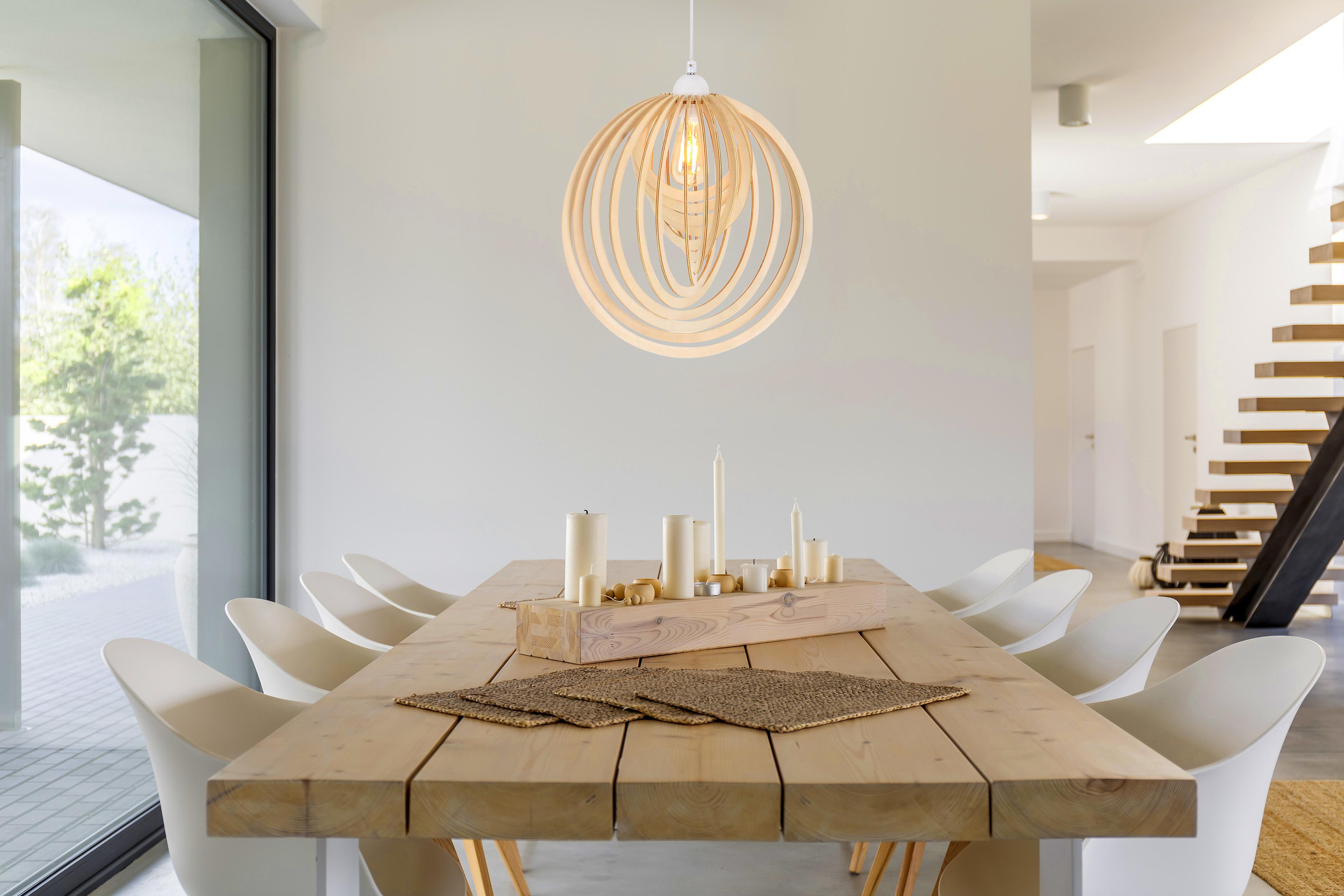 Hängeleuchte Armella H: 145 cm 1-Flammig, Kugelform - Naturfarben/Weiß, Natur, Holz/Kunststoff (40/145cm) - Näve