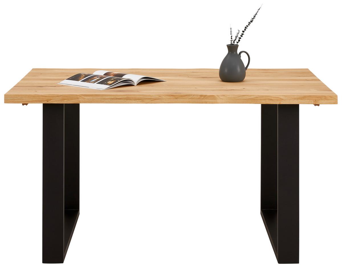 Esstisch mit Echtholz-Platte Wood 140x90 cm, Wildeiche - Schwarz/Naturfarben, KONVENTIONELL, Holz/Metall - James Wood