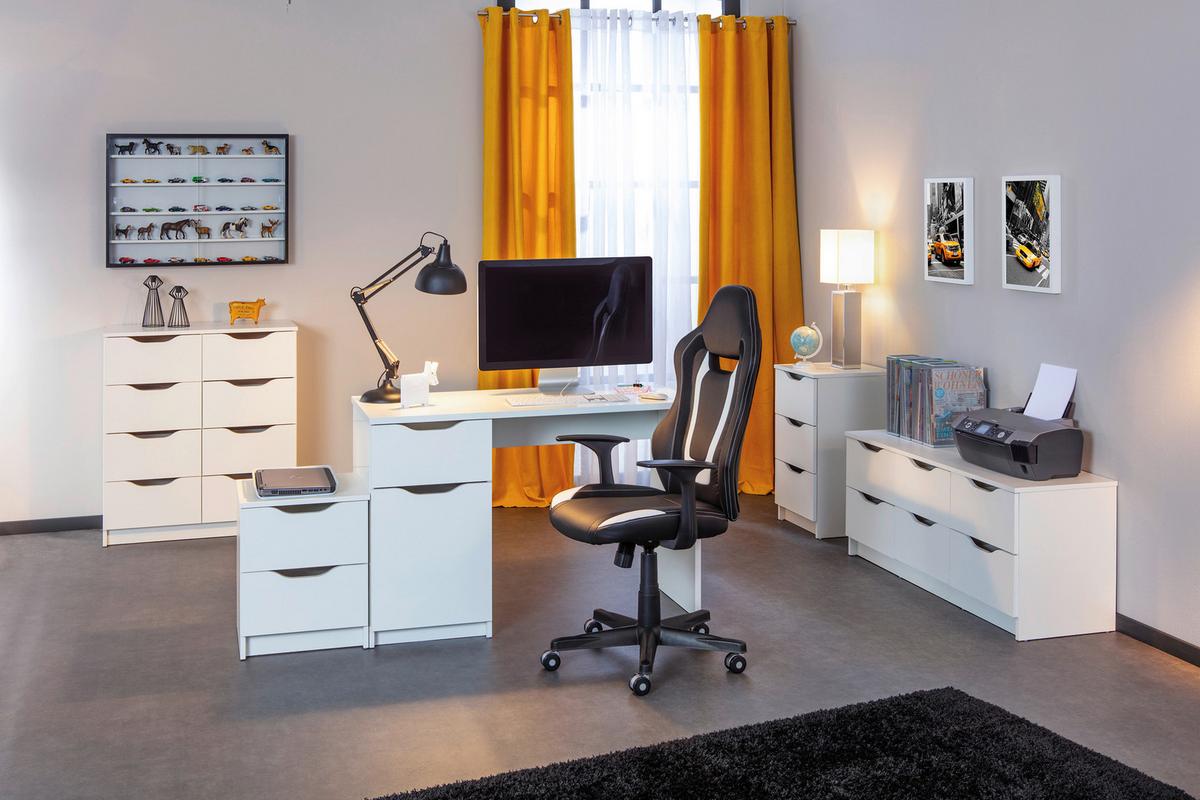 Schreibtisch mit Stauraum B: 115cm H 76cm Westphalen, Weiß - Weiß, KONVENTIONELL, Holzwerkstoff (115/55/76cm) - MID.YOU