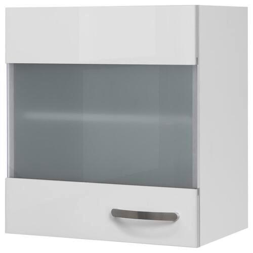 Küchenoberschrank Alba B: 50 cm Weiß 1 Drehtür mit Glas - Weiß Hochglanz/Weiß, MODERN, Holzwerkstoff (50/54,8/32cm)