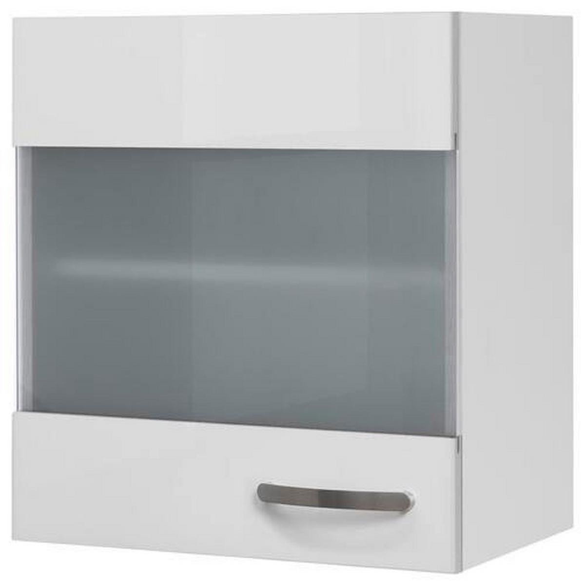 Küchenoberschrank Alba B: 50 cm Weiß 1 Drehtür mit Glas - Weiß Hochglanz/Weiß, MODERN, Holzwerkstoff (50/54,8/32cm)