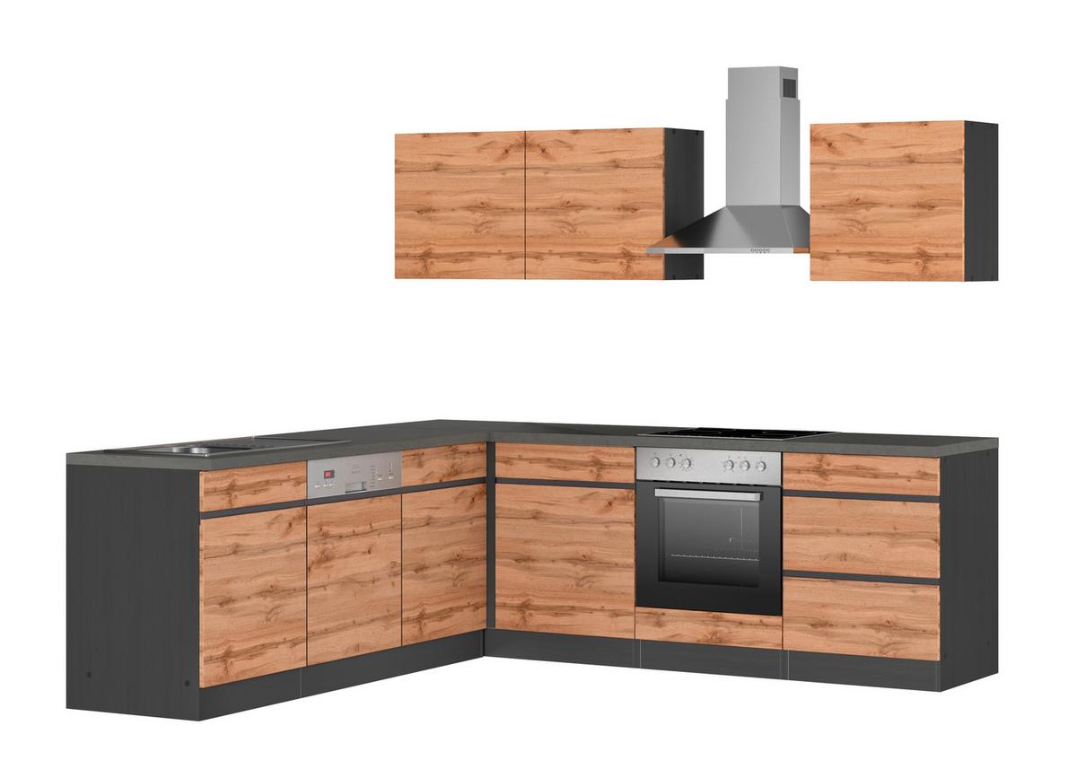 Eckküche Turin Mit Geräte 240x240 Cm Graphitfarben/eiche - Eiche Wotan/Graphitfarben, Design, Holzwerkstoff (240/240cm) - Held