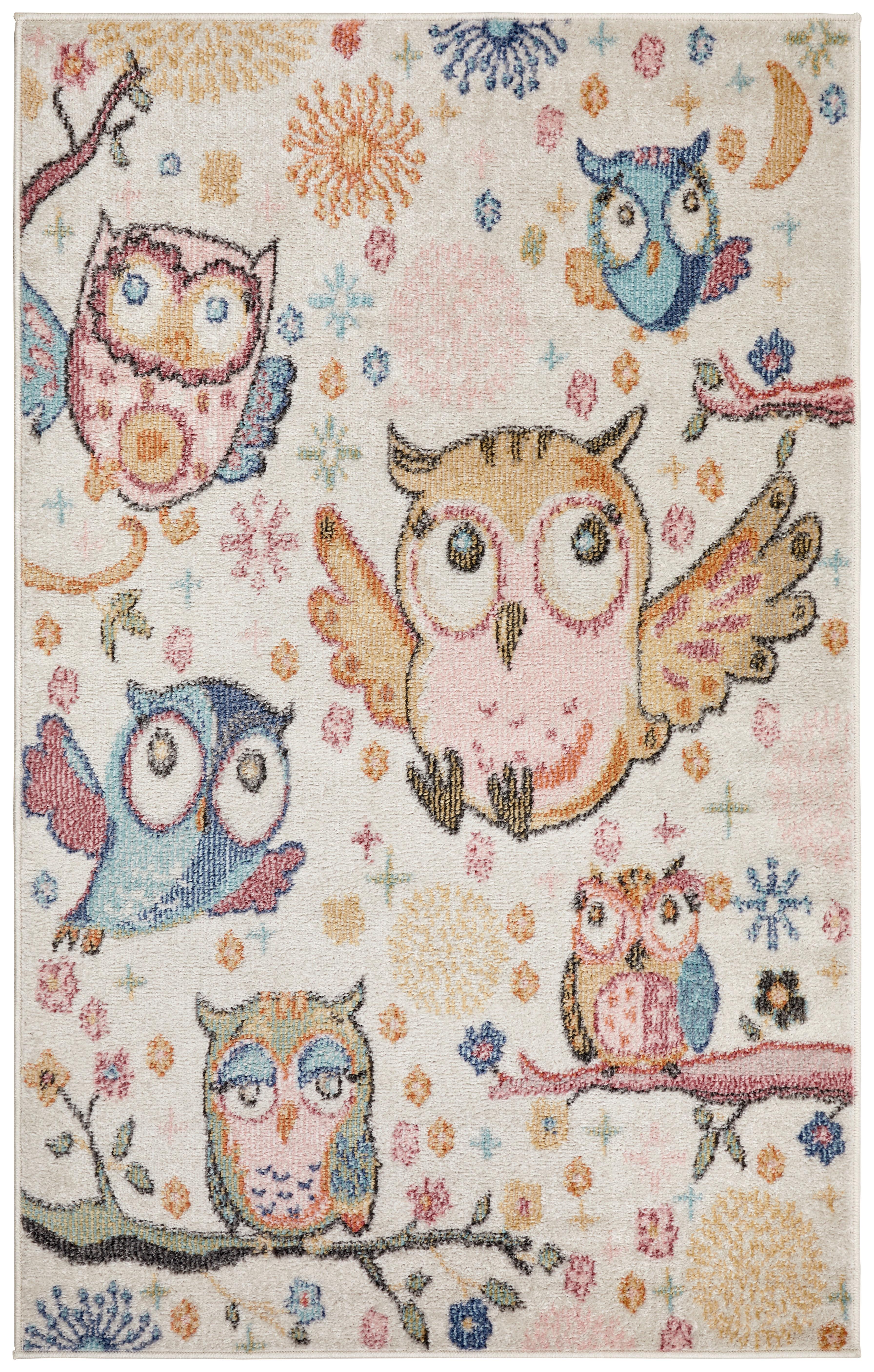 Kinderteppich Eulen Weiß/Bunt Furry 100x150 cm - Weiß, Basics, Textil (100/150cm) - Luca Bessoni
