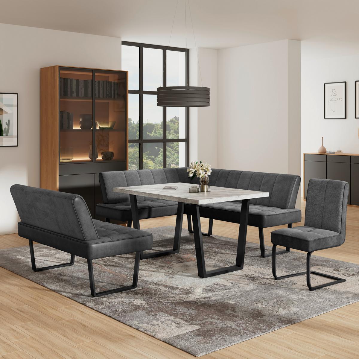 Sitzbank Pag - Schwarz/Grau, KONVENTIONELL, Textil/Metall (140/86/70cm) - MID.YOU